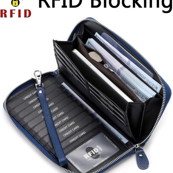 Womens Wallet RFID Blocking Genuine Leather Multi Credit Card Large Capacity Zip - Picture 2 of 6